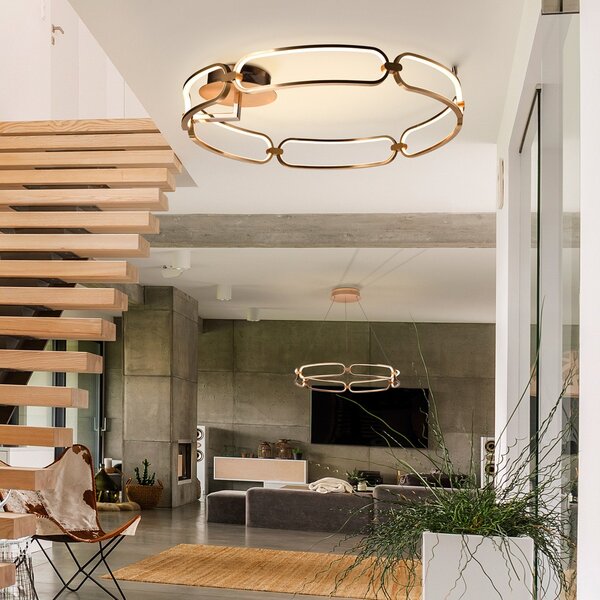 Schuller Valencia Plafonieră cu LED Colette, șase lumini, aur roz, Auriu / Alamă, Camera de zi / sufragerie, Aluminiu, Modern