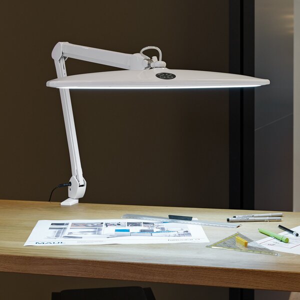 Maul LED lampă cu clemă MAULwork, alb, înălțime 50 cm, dimabil, reglabil, Alb, Studiu / Birou, Metal, Modern, Corpuri de iluminat cu clemă / cu fișă