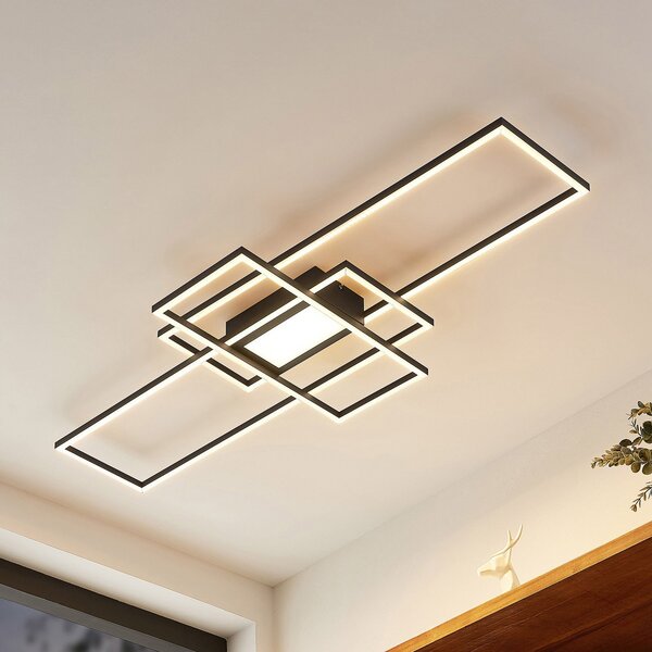 Lindby plafonieră LED Caitlin, antracit, metal, 105cm, reglabil, Negru, Camera de zi / sufragerie, Metal, Modern