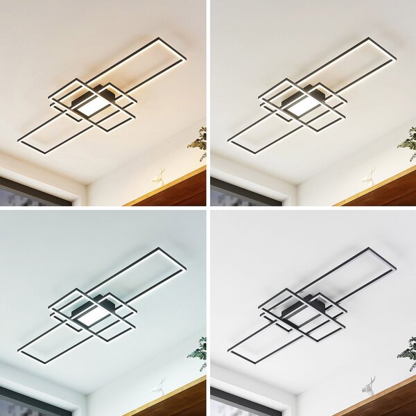 Lindby plafonieră LED Caitlin, antracit, metal, 105cm, reglabil, Negru, Camera de zi / sufragerie, Metal, Modern