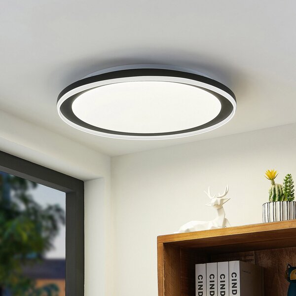 Lindby LED plafonieră Verdan, negru, metal, dimabil, CCT, reglabil, Negru, Camera de zi / sufragerie, Metal, Modern