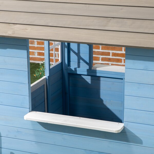 Outsunny Căsuță din Lemn de Exterior pentru Copii cu Ușă și Ferestre, Căsuță pentru Copii de 3-7 Ani, 151x112.5x142 cm, Albastru | Aosom Romania