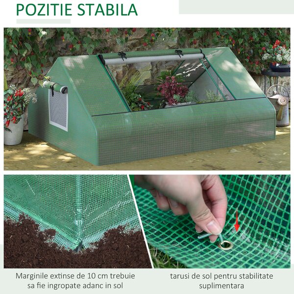 Outsunny Seră de Grădină din Oțel cu Înveliș din PE, Uși Rulante și Ferestre pentru Cultivare, 180x140x80 cm, Verde | Aosom Romania