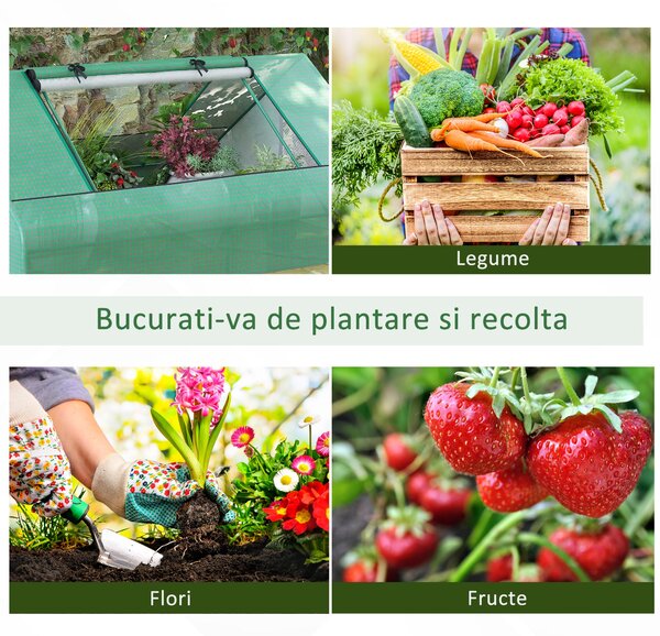 Outsunny Seră de Grădină din Oțel cu Înveliș din PE, Uși Rulante și Ferestre pentru Cultivare, 180x140x80 cm, Verde | Aosom Romania