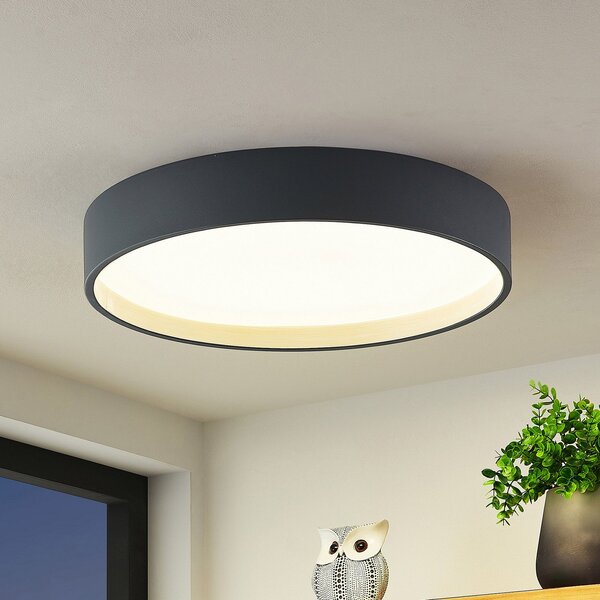 Lindby plafonieră LED Todor, 50 cm, antracit, CCT, lemn, reglabil, Negru, Camera de zi / sufragerie, Plastic, Modern