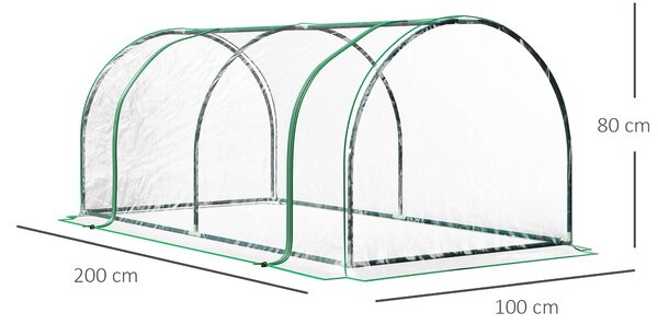 Outsunny Tunel de oțel pentru grădină cu seră și capac din PVC, 200x100x80 cm, transparent și verde | Aosom Romania