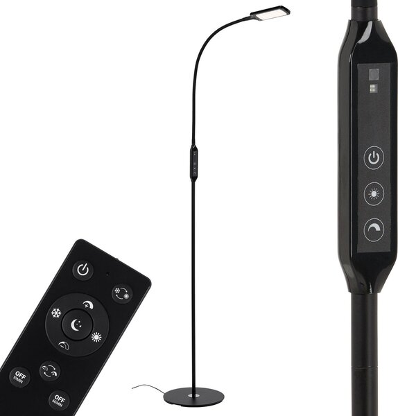 Briloner Lampă de podea cu LED Office Remote, negru, reglabil, CCT, reglabil, Negru, Studiu / Birou, Metal, Modern, Lumină de lectură