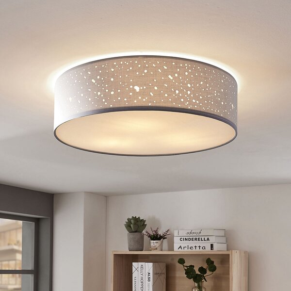 Lindby plafonieră Umma, gri, țesătură, Ø 50 cm, E27, reglabil, Gri, Camera de zi / sufragerie, Țesătură / Textil, Modern