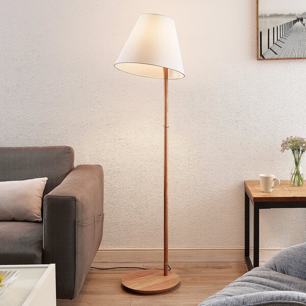 Lucande lampadar Jinda, alb, lemn, tesatura, 160 cm, E27, Alb, Camera de zi / sufragerie, Țesătură / Textil, Scandinavă