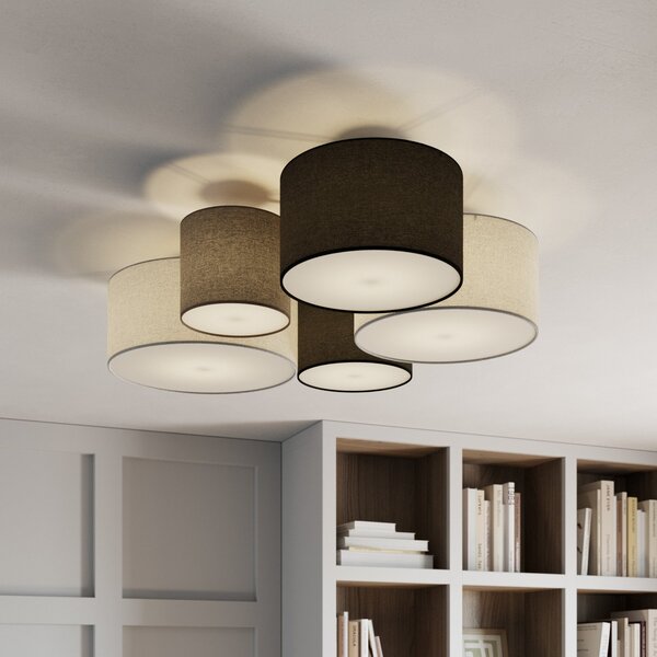 Trio Lighting Plafonieră Hotel cu 5 abajururi textile, reglabil, Camera de zi / sufragerie, Țesătură / Textil, Modern