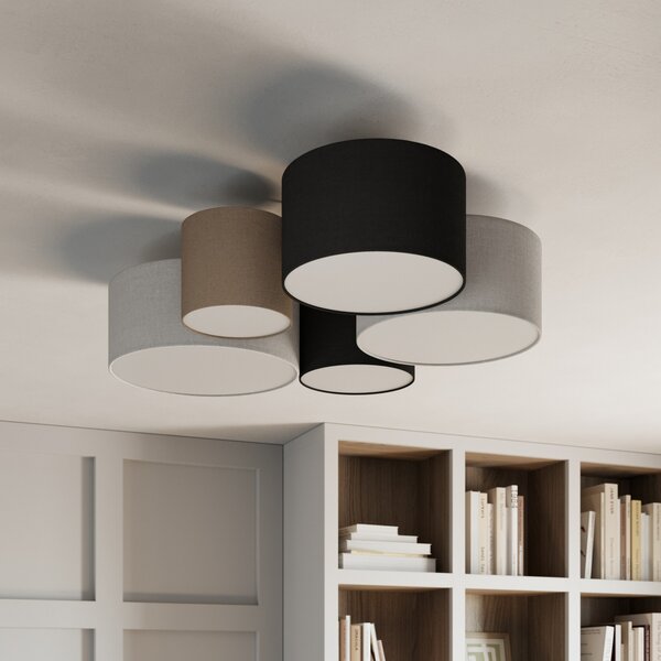 Trio Lighting Plafonieră Hotel cu 5 abajururi textile, reglabil, Camera de zi / sufragerie, Țesătură / Textil, Modern