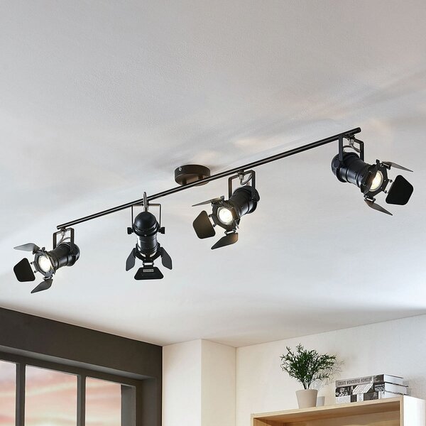 Lindby Tilen spot de plafon, 4 becuri, negru, metal, 125cm, reglabil, Negru, Camera de zi / sufragerie, Metal, Design industrial