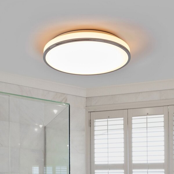 Lindby plafonieră LED Lyss, Ø 40 cm, cromat, IP44, Alb, Baie, Sticlă, Modern
