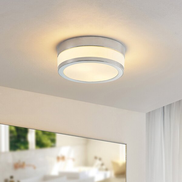 Lindby plafonieră Flavi, Ø 23 cm, crom, sticlă, IP44, E27, reglabil, Metalic, Baie, Sticlă, Modern