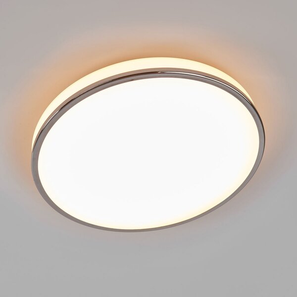 Lindby plafonieră LED Lyss, Ø 40 cm, cromat, IP44, Alb, Baie, Sticlă, Modern