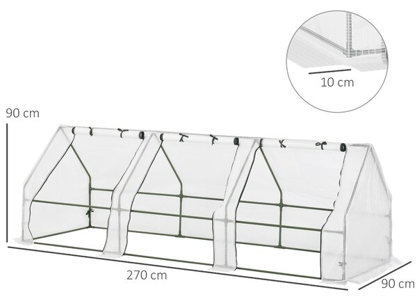 Outsunny Seră de Grădină Tip Tunel din PE pentru Cultivarea Plantelor și Florilor, cu Uși cu Fermoar, 270x90x90 cm, Alb | Aosom Romania