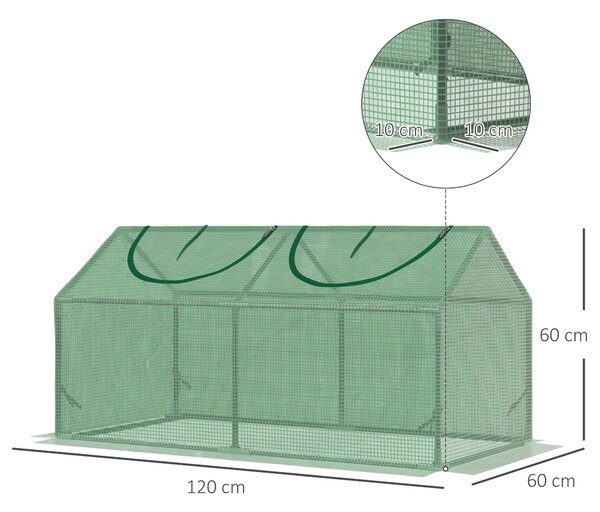 Outsunny Seră de Grădină Tip Cabană cu Acoperiș din PE, Seră pentru Grădină cu Țăruși și Margini Extinse, 120x60x60 cm, Verde | Aosom Romania