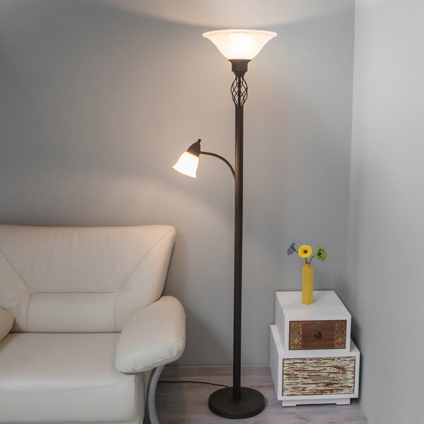 Lucande Lampadar Dunja, alb/ruginiu, metal, lampă de citit, Maro / Rugină, Camera de zi / sufragerie, Metal, Casă de țară / Rustic