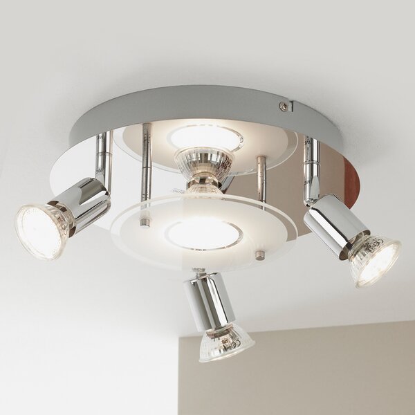 Briloner Plafonieră cu LED Orna, rondel, patru lumini, cromată, Metalic, Camera de zi / sufragerie, Metal, Modern, Plafon rotund direct