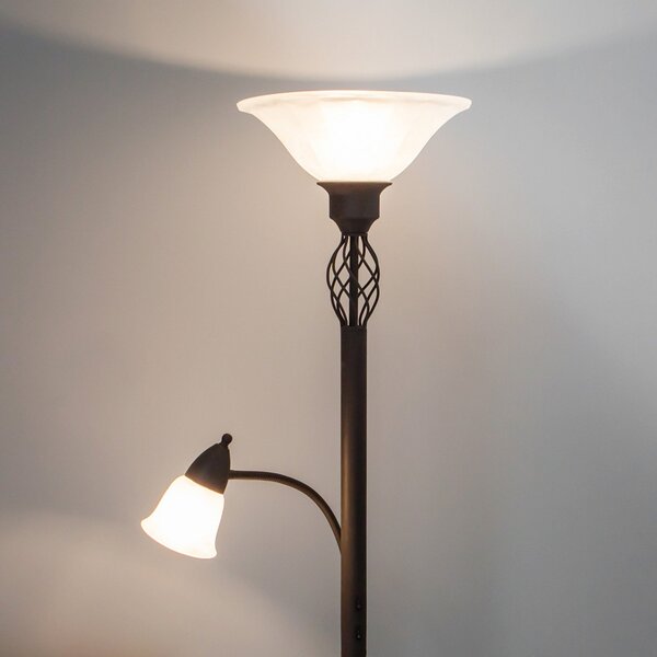 Lucande Lampadar Dunja, alb/ruginiu, metal, lampă de citit, Maro / Rugină, Camera de zi / sufragerie, Metal, Casă de țară / Rustic