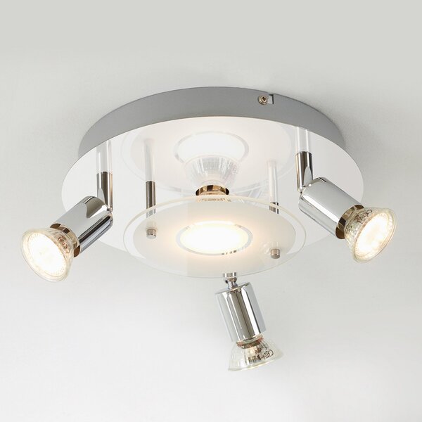 Briloner Plafonieră cu LED Orna, rondel, patru lumini, cromată, Metalic, Camera de zi / sufragerie, Metal, Modern, Plafon rotund direct