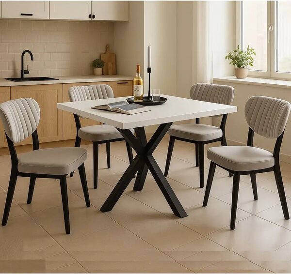 Set Masa Bucatarie cu 4 Scaune , masa MDF, Alb,80x80x74 cm