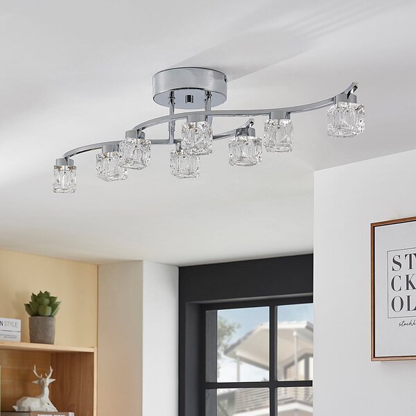 Lindby plafonieră LED Yaro, 8 becuri, crom, dimabil, reglabil, Metalic, Camera de zi / sufragerie, Metal, Modern