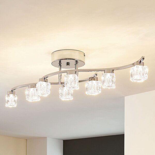 Lindby plafonieră LED Yaro, 8 becuri, crom, dimabil, reglabil, Metalic, Camera de zi / sufragerie, Metal, Modern