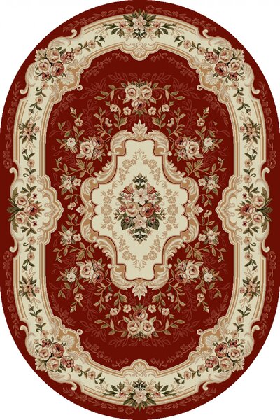 Covor Clasic Sufragerie, Model Lotos 570 210 Oval, Rosu Grena Rosu, Oval, 200x300