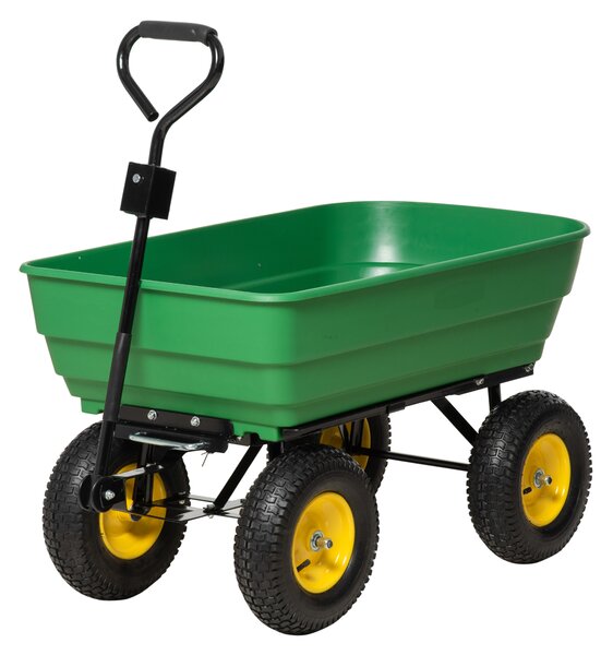Cărucior de grădină Outsunny 125L din oțel și PP cu cadă rabatabilă și mâner de transport, 118x58x102 cm, de culoare verde închis | Aosom Romania