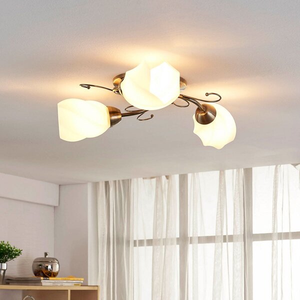 Lindby Amedea plafonieră cu design romantic, reglabil, Bronz / Alamă Veche, Camera de zi / sufragerie, Sticlă, Antichitate