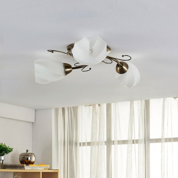 Lindby Amedea plafonieră cu design romantic, reglabil, Bronz / Alamă Veche, Camera de zi / sufragerie, Sticlă, Antichitate