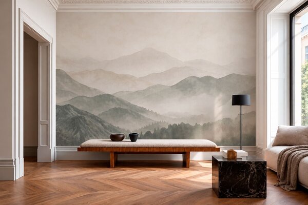 Tapet Creste montane stratificate, învăluite într-o ceață ușoară, Fototapet Natură, w05925v2 : Uwalls.ro