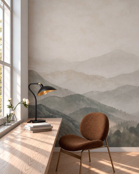 Tapet Creste montane stratificate, învăluite într-o ceață ușoară, Fototapet Natură, w05925v2 : Uwalls.ro