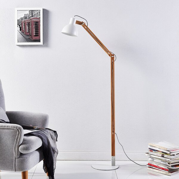 Lindby lampadar Shivanja, lemn, reglabil, 146 cm, E27, Lemn, Studiu / Birou, Lemn, Modern
