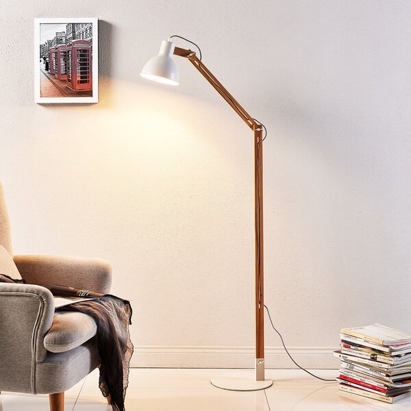 Lindby lampadar Shivanja, lemn, reglabil, 146 cm, E27, Lemn, Studiu / Birou, Lemn, Modern
