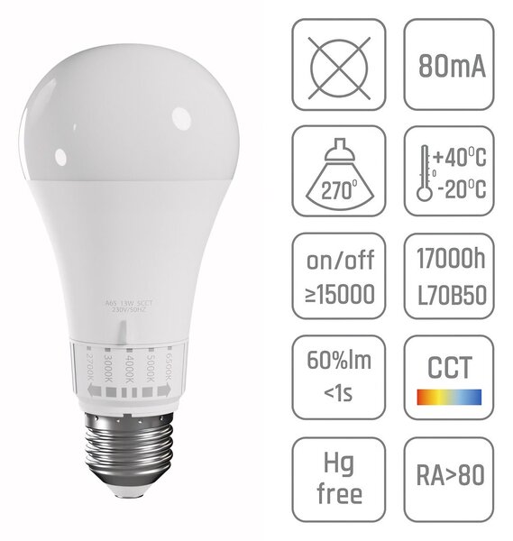 Bec LED 5 culori de lumină GLS E27 230V 10W 5CCT
