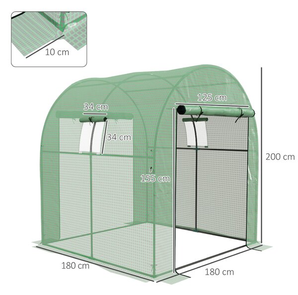Outsunny Seră Tip Tunel din Polietilenă Cu Uși și Ferestre din Plasă, Cort cu Capac din PE și Cadru de Oțel, Verde 1,8x1,8x2 m | Aosom Romania