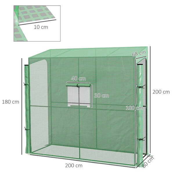 Outsunny Sera Inclinata Portabila 200x80x200cm cu 2 Usi Rulante Fereastra Plasa Verde | Aosom Romania