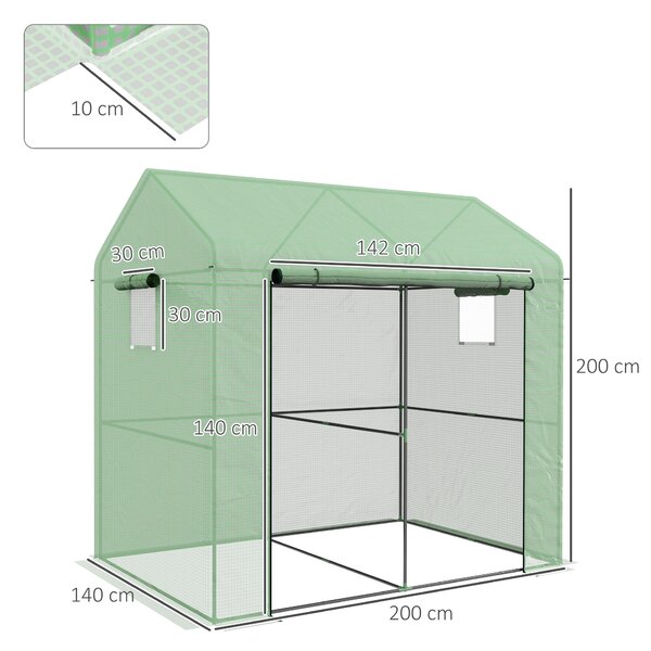 Outsunny Sera de Gradina 200x140x200cm cu Usa Rulanta Ferestre din Plasa Verde | Aosom Romania