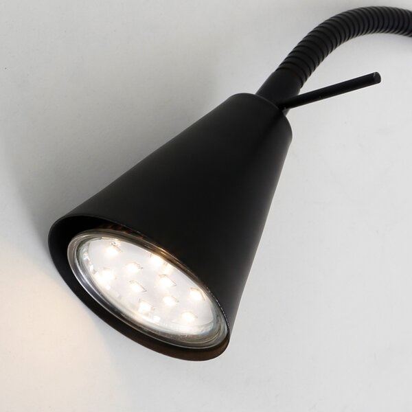 Briloner Aplică de perete LED Tusa, negru, metal, 45 cm, braț flexibil, Negru, dormitor, Metal, Modern