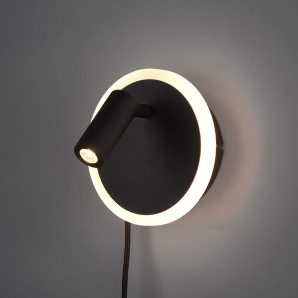 Trio Lighting Aplică de perete LED Jordan, 2 becuri, negru, Negru, Camera de zi / sufragerie, Metal, Modern, Spot de perete
