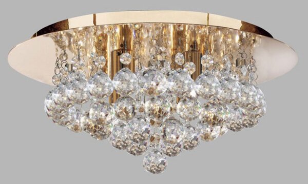 Searchlight Plafonieră Hanna cu sfere de cristal, 35 cm auriu, Transparent, Camera de zi / sufragerie, Metal
