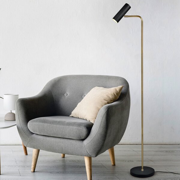 Trio Lighting Marley lampadar, negru/zahăr, înălțime 151 cm, metal, Auriu / Alamă, Camera de zi / sufragerie, Metal, Modern, Umbrelă în picioare