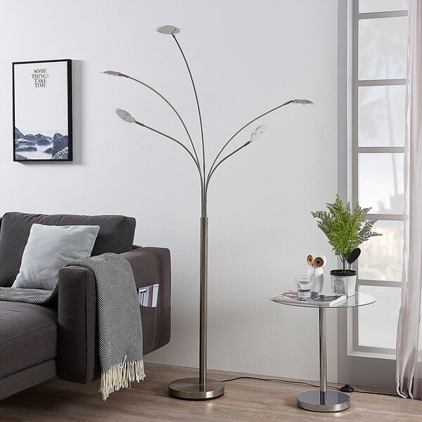 Lindby Lampadar LED Anea, 179 cm, 5 becuri, culoare nichel, Metalic, Camera de zi / sufragerie, Metal, Modern