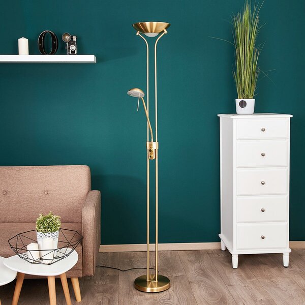 Lampadar Lindby, Josefin, reglabil, Auriu / Alamă, Camera de zi, Metal, Modern