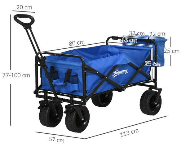 Outsunny Cărucior Pliabil de Exterior cu Geantă Frigorifică Detașabilă, Capacitate 100kg, Ideal pentru Grădină și Camping, Albastru | Aosom Romania