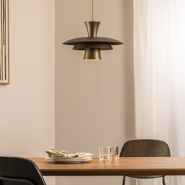 Luminex Lampă suspendată Plato, culoare titan, metal, Ø 38 cm, E27, reglabil, Gri, Camera de zi / sufragerie, Metal, Modern