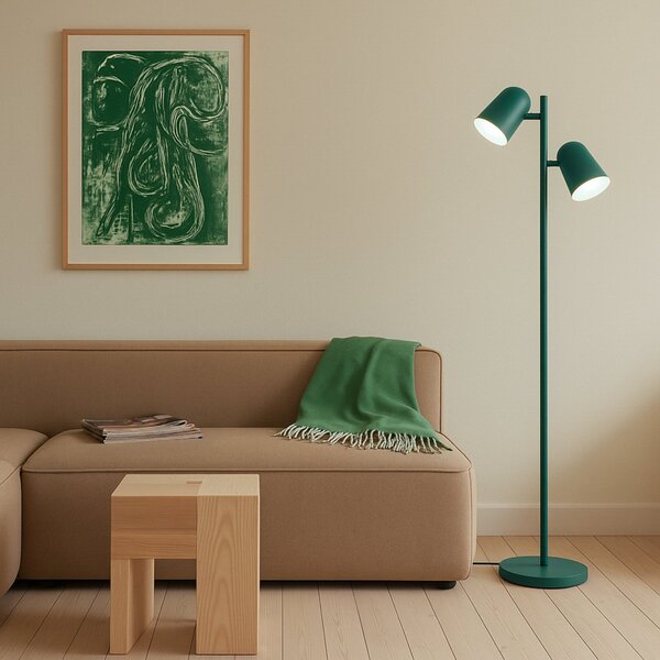 Lindby Lampadar Isara, verde, 165 cm, 2 becuri, metal, E27, Verde, Camera de zi / sufragerie, Metal, Modern