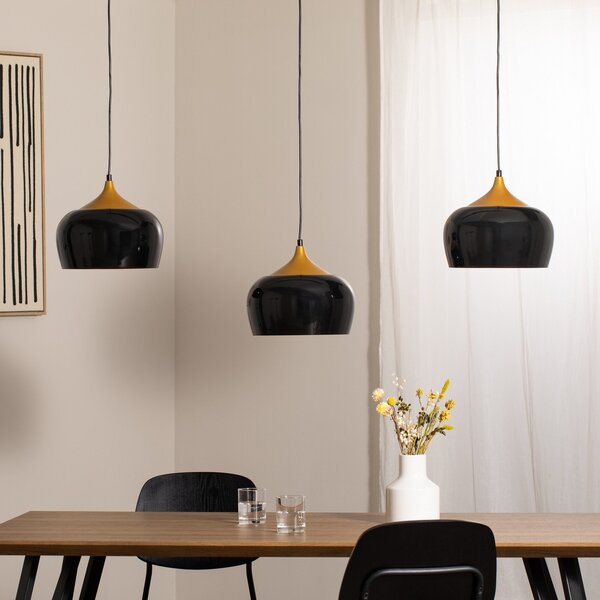 Opviq Lampă suspendată Berceste, negru, 3 becuri, lungime 140 cm, reglabil, Negru, Camera de zi / sufragerie, Metal
